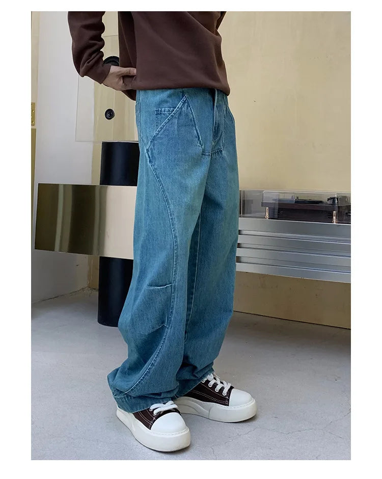 cityboy splice fashion brand jeans men streetwear hip hop vibe loose casual straight washed denim baggy jeans pant man trousers unique jeans style 2663