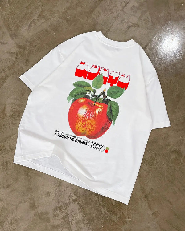 Gothic Graphic tee – New Gothic Red Apple Letter Printed Large Pattern T Shirt Or