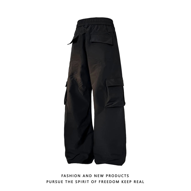 multi pocket mens wide leg straight cargo pants korean fashion track pants male casual loose mopping trousers four seasons combat utility trousers