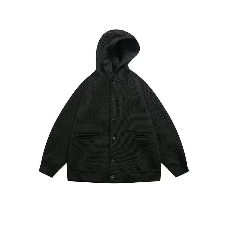 Korean Retro Y2K Waffle Hooded Jacket for Men and Women Ins Harajuku Style Casual Loose Couple Wear Cardigan Sweatshirt