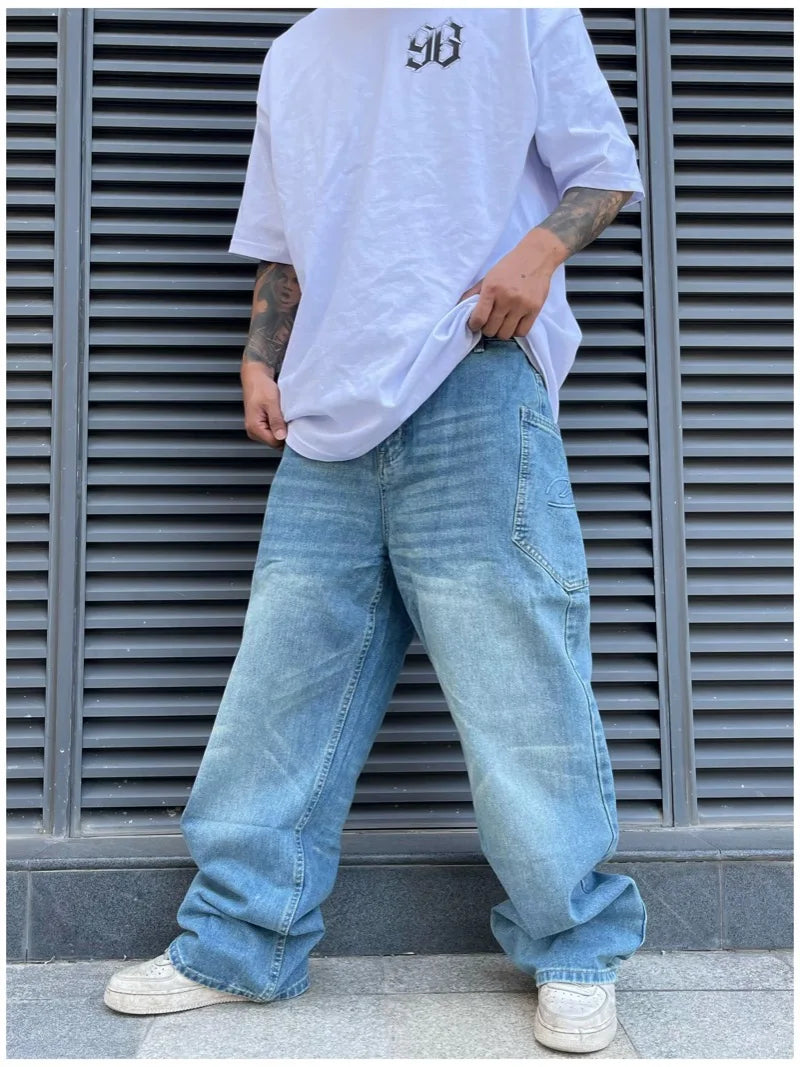fashion loose streetwear denim jeans pants unisex casual side pocket wide legs jean trousers hip hop joggers mens baggy jeans casual joggers