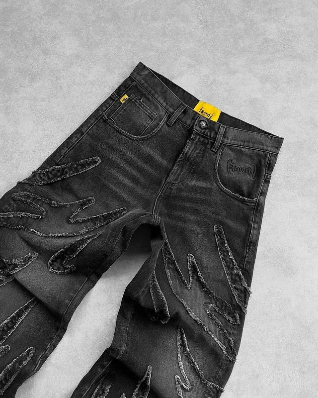 baggy jeans for men y2k hip hop distressed retro black pants oversized embroidery harajuku gothic wide leg trousers streetwear vintage washed jeans