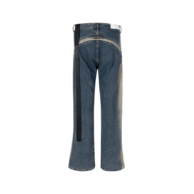 Ro Style Gradient Blue Horn Stacked Floor Dragging Jeans Unisex Streetwear Baggy Y2K Ribbons Zipper Denim Trousers Oversized