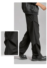 extended length edition wrinkle fashion men streetwear fashion hip hop vibe loose casual straight black suit pant trousers unique default style 1922