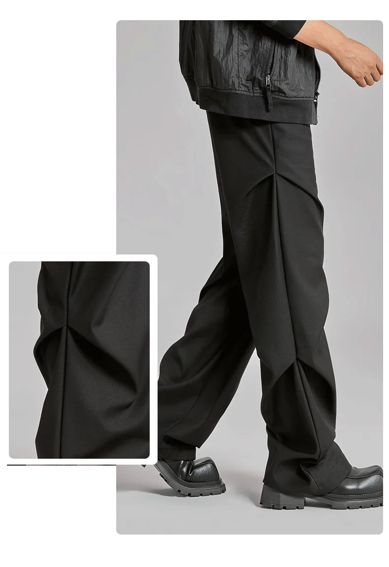 extended length edition wrinkle fashion men streetwear fashion hip hop vibe loose casual straight black suit pant trousers unique default style 1922