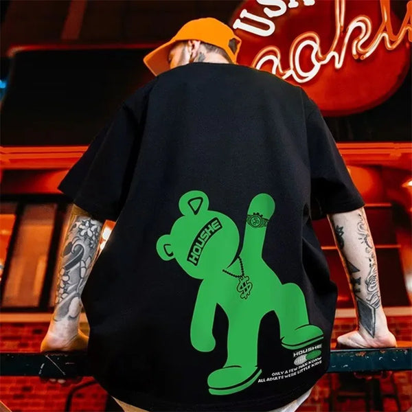Glitchcore Chrome print – Summer Creative Cartoon Bear Printed T Shirt For Men Short S