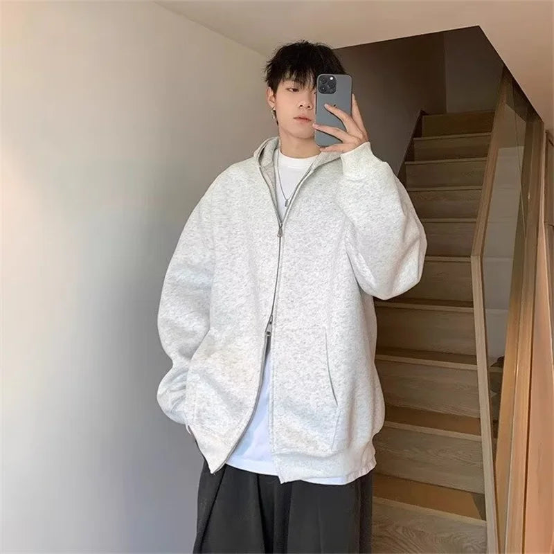 Layered Streetwear Knit Top – Winter Mens Fleece Zipper Hooded Sweatshirts 2025 New Classic Solid Color Oversized Hoodies Y2K Streetwear Outerwear Tracksuit | Zip Knit Drop #238