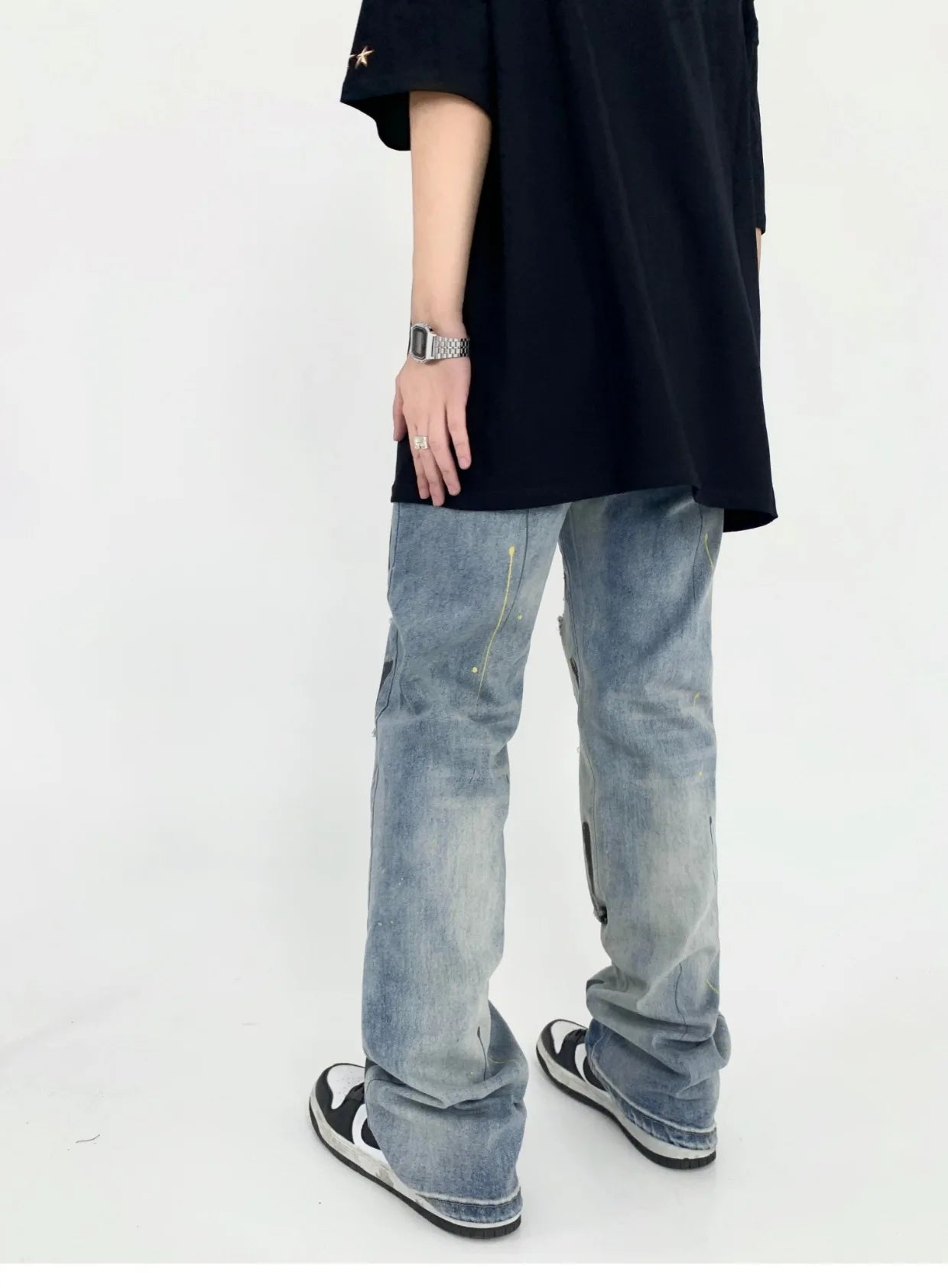 graffiti printed ripped destroied straight denim jean men hip hop distressed biker jeans fashion casual high street pants jogger unique joggers style 1618
