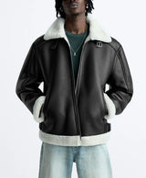 Warm Winter High-quality Lapel Suede Cashmere Piping Double-sided Motorcycle Punk Leather Jacket For Men