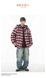 Winter Quilted Thick Plaid Hooded Jacket Men Wmen Streetwear Fashion Oversize Loose Casual Hoody Jacket Padded-cotton Parka Coat
