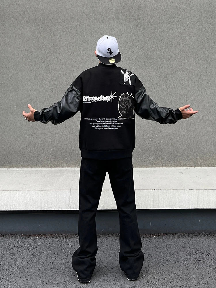 men streetwear jacket patchwork baseball bomber jackets coats hip hop harajuku motorcycle oversized outerwear nan fashion pho - variant style adb624 for streetwear fashion