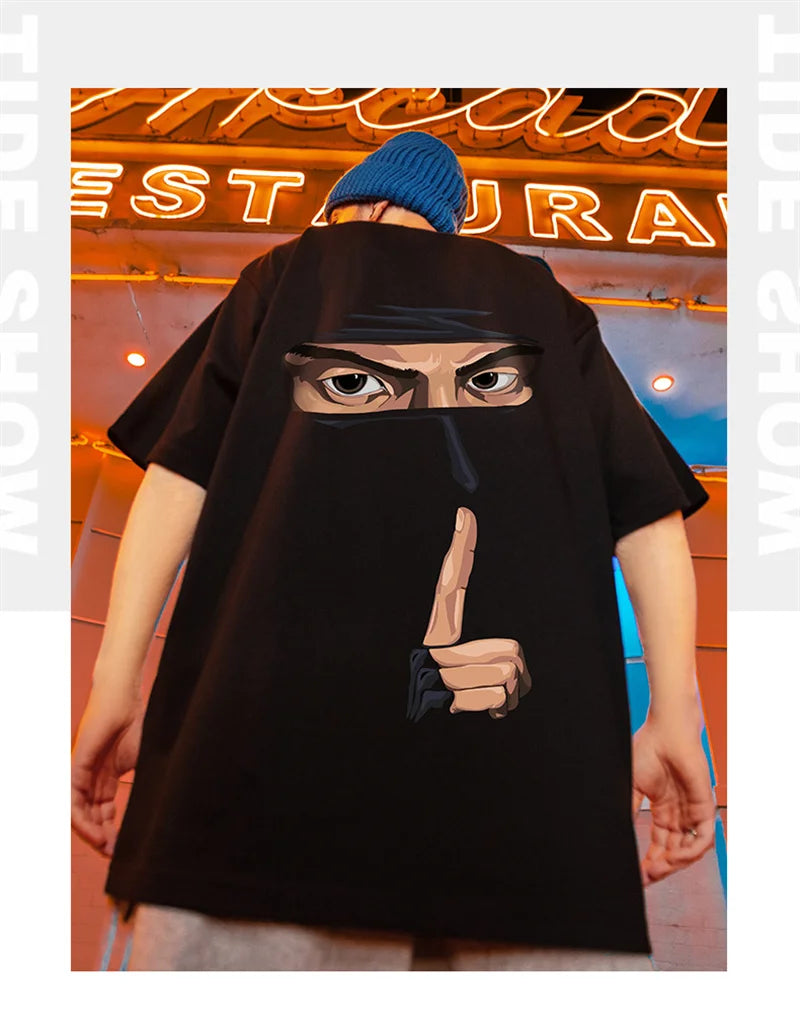 Cyberpunk Crying character – Japanese Retro Ninja Printed Short Sleeve T Shirt Homme Fash