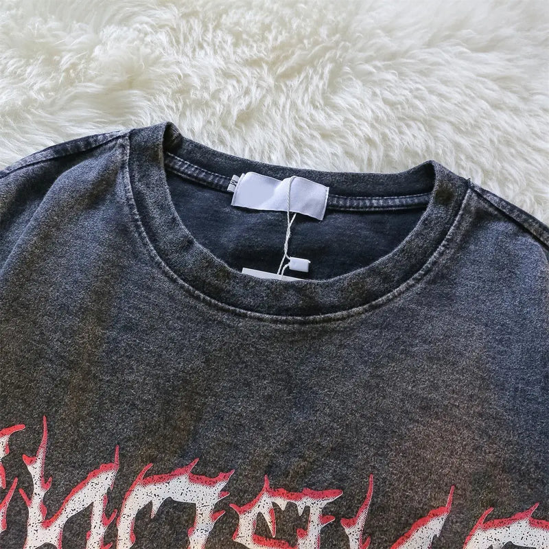 Trapwear Melting smiley – Trendy Brand Loose Washed Old American Retro Devil Print Sho