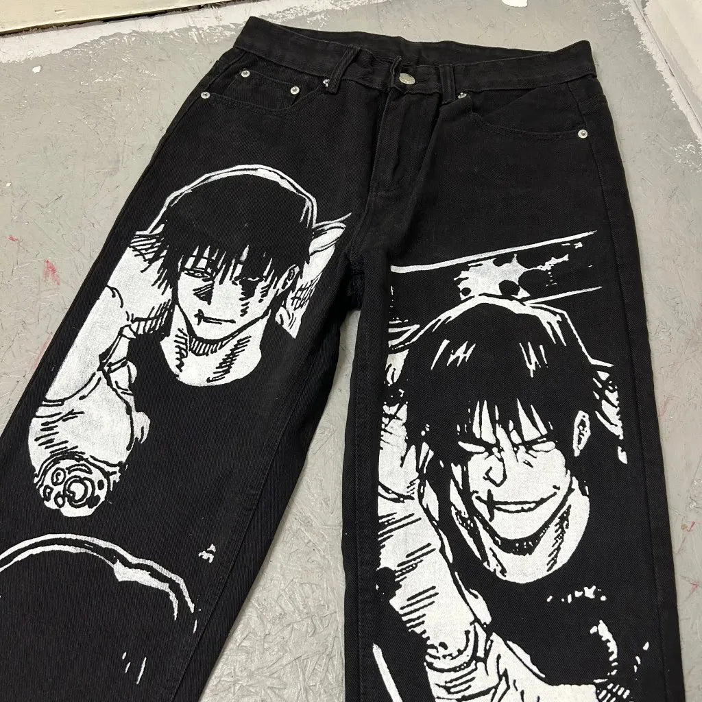 harajuku slifer the sky dragon print y2k men s jeans popular anime baggy jeans wide leg pants streetwear trouser men clothing unique jeans style 5653