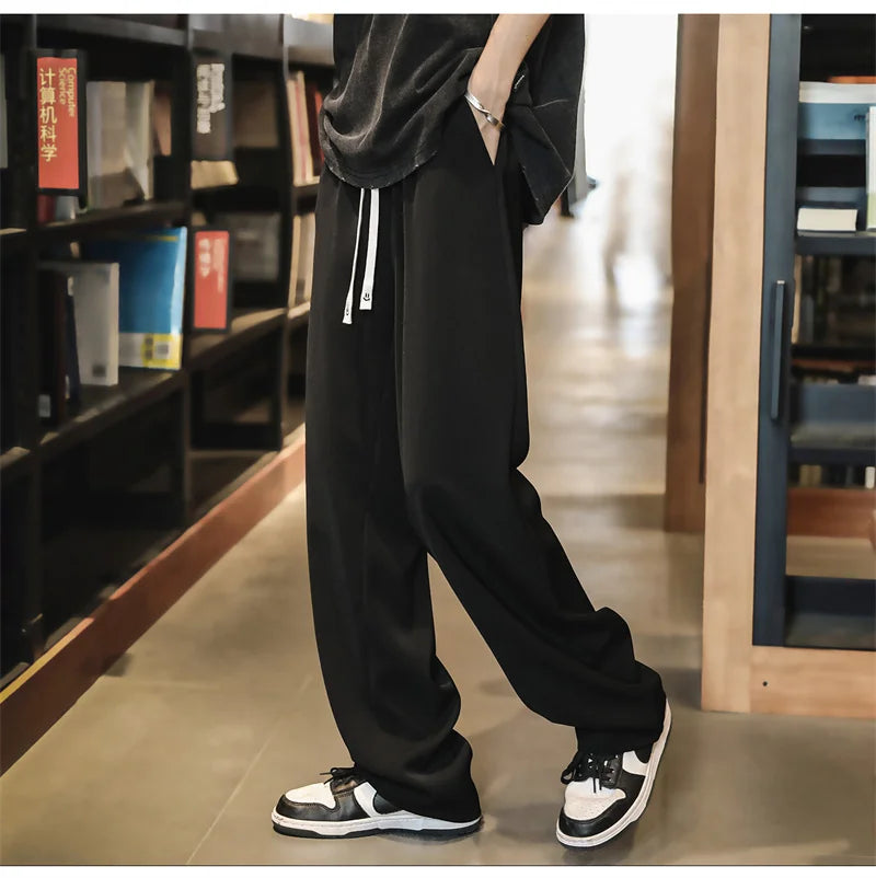 autumn mens sweatpants korean fashion sportswear drawstring wide leg straight track pants casual y2k streetwear baggy trousers unique joggers style 3300