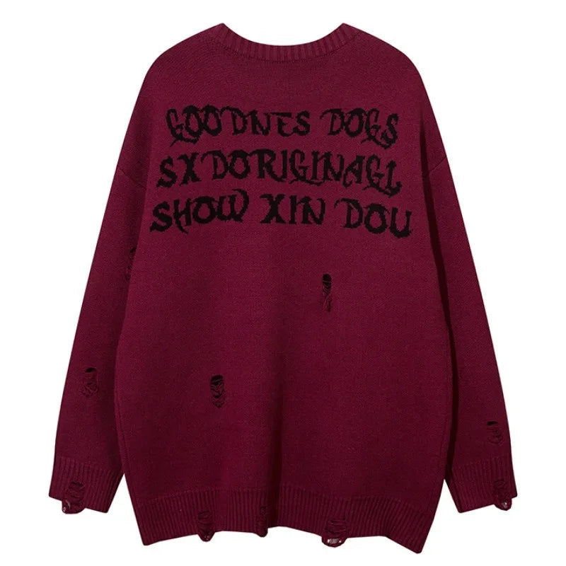 fashion hip hop knitted sweater men autumn winter o neck anime pattern pullover streetwear casual loose sweaters jumper knitwear trendy hip hop style outerwear, urban wear with bold artwork, oversized graphic print design