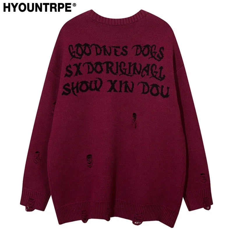 fashion hip hop knitted sweater men autumn winter o neck anime pattern pullover streetwear casual loose sweaters jumper knitwear trendy hip hop style outerwear, urban wear with bold artwork, oversized graphic print design