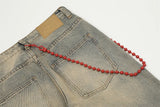 red chain pendant washed vintage jeans men women streetwear fashion hip hop loose casual wide leg denim jeans pants trousers unique jeans style 1475