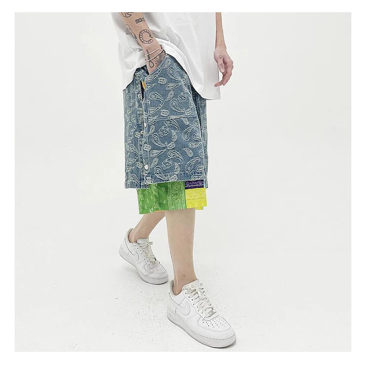 hip hop loose shorts elastic waist pants fashion patchwork half pant mens summer casual drewstring streetwear sportswear jogger unique joggers style 3434
