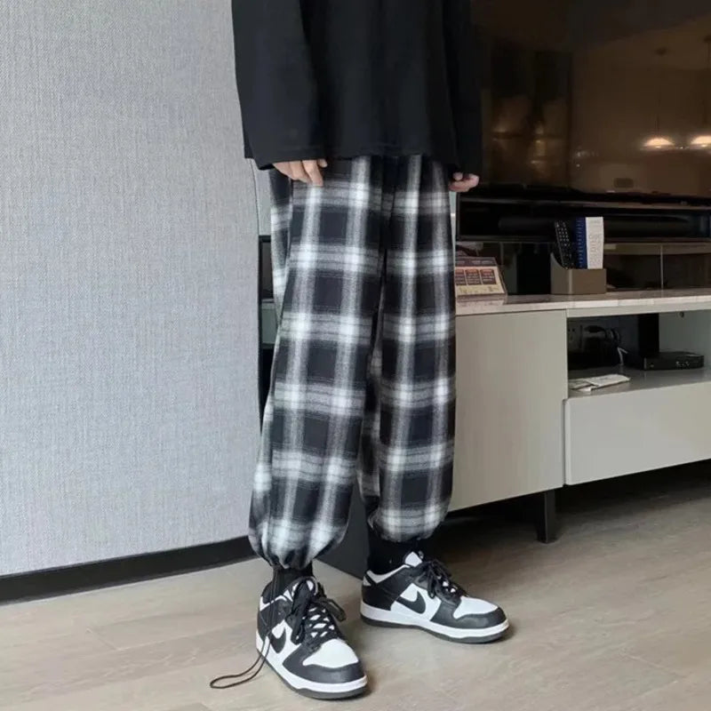 plaid pants men fashion retro color contrast casual pants men streetwear loose hip hop straight pants mens trousers m 3xl clean everyday pants