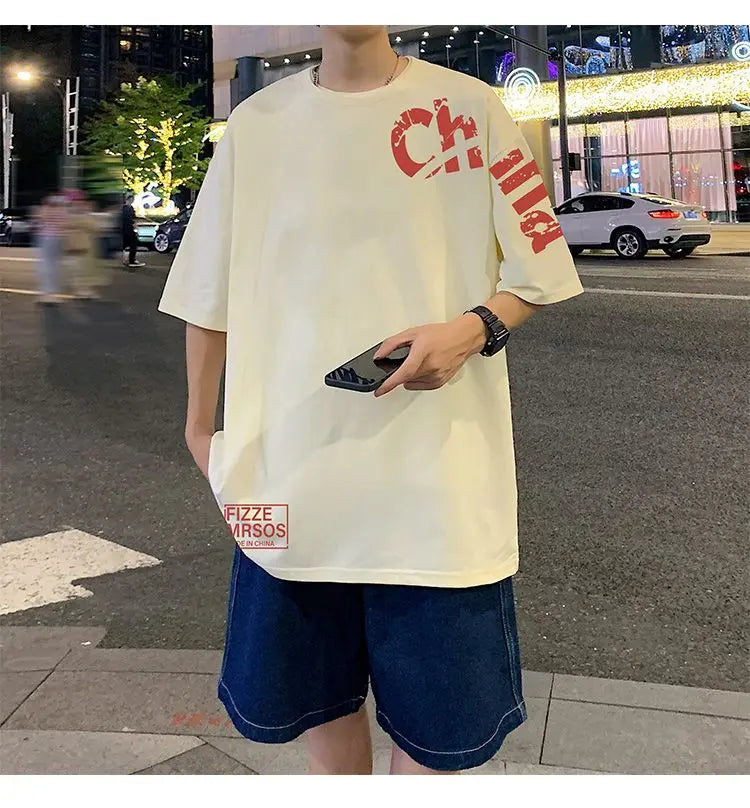 Glitchcore Anime panel – Korean Trendy Letter Printed Short Sleeved T Shirt For Men I
