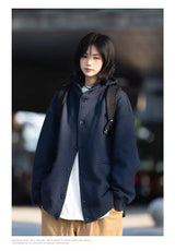 Korean Retro Y2K Waffle Hooded Jacket for Men and Women Ins Harajuku Style Casual Loose Couple Wear Cardigan Sweatshirt