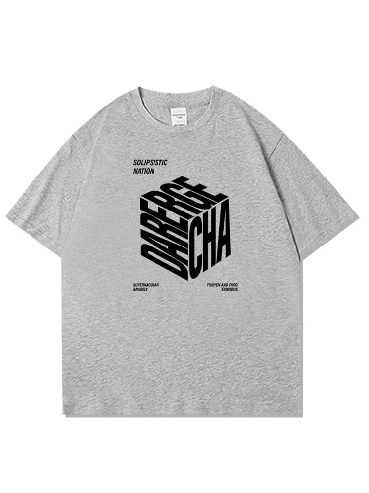 Cyberpunk Crying character – Summer High Street Cube Letter Printed T Shirt Men Casual Lo