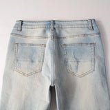 american style high street light blue ripped jeans mens pic slim fit stretch ripped skinny pants unique jeans style 1985