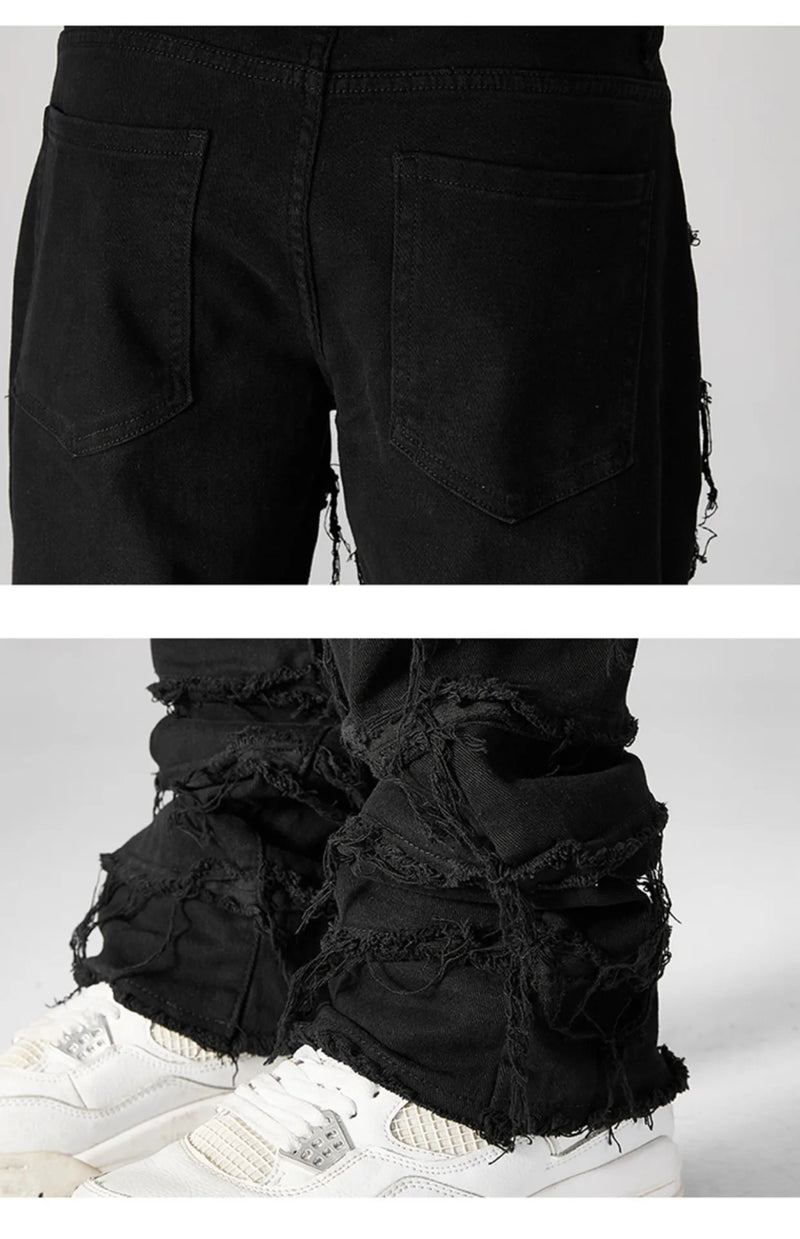 destroyed ripped pieced patchwork denim jean pants casual straight biker trousers mens fashion y2k hip hop streetwear joggers unique joggers style 537