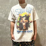 24SS New Vintage Retro Cross Printing Washed Distressed Short Sleeves T-Shirt Tops