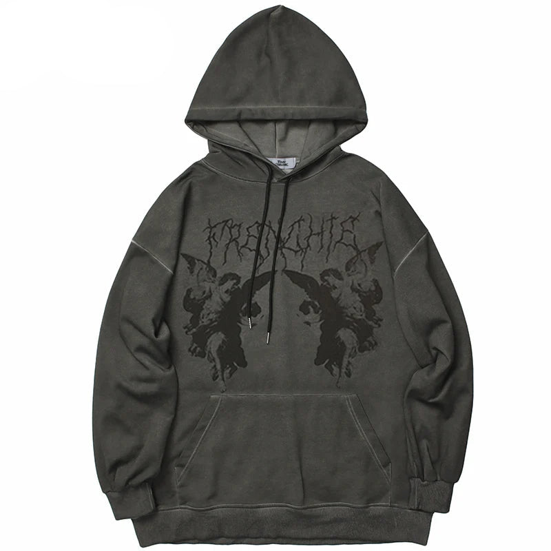 Hip Hop Streetwear Hoodie Sweatshirt Men Dark Style Angel Print Pullov