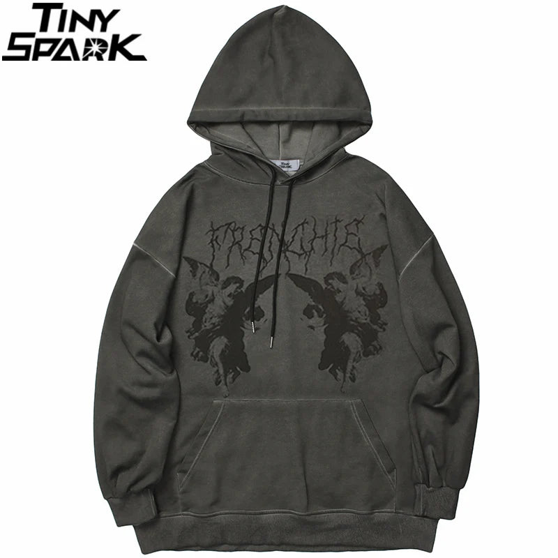 Hip Hop Streetwear Hoodie Sweatshirt Men Dark Style Angel Print Pullov