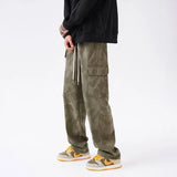 army green hip hop cargo pants for men camouflage loose american street overalls multi pocket drawstring straight trousers baggy cargo bottoms