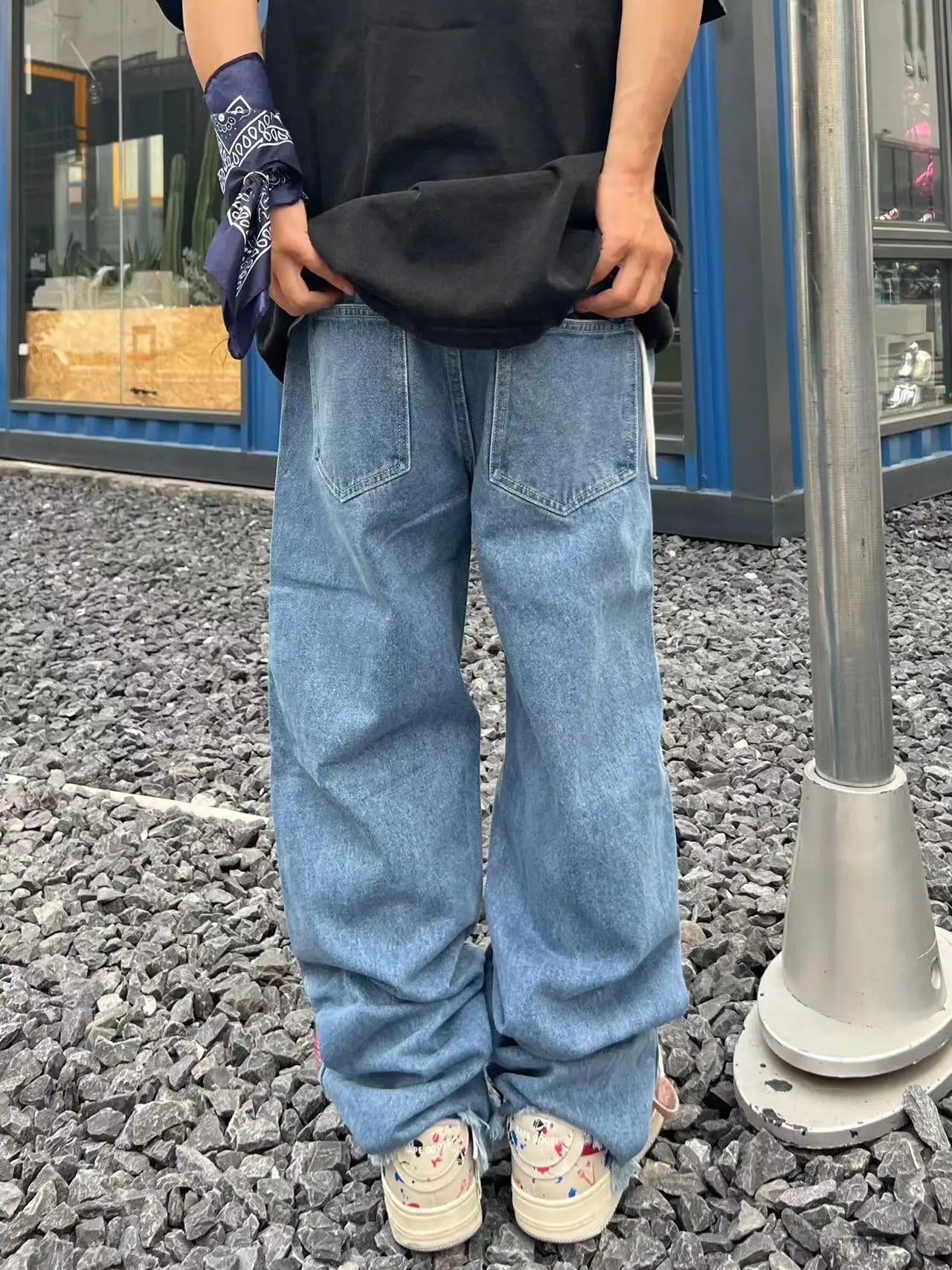 fashion ripped holes denim jeans harajuku embroidery straight jean trousers y2k trouser unisex hip hop streetwear jeans pants unique jeans style 2283
