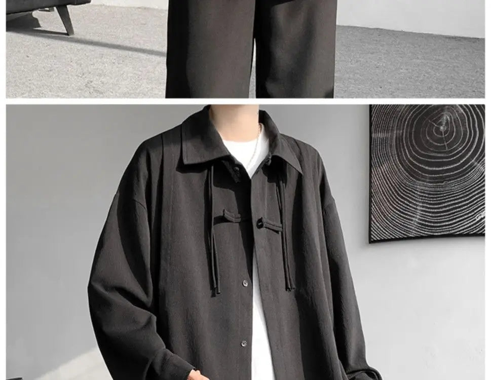 Shirts for men spring and autumn style national fashion design loose and versatile large size