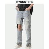 destroied big holes ripped denim jeans mens distressed biker jeans fashion high street slim straight pants streetwear joggers casual joggers