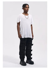 fashion velcros denim jean pants streetwear mens new casual hip hop streetwear tactical straight trousers joggers men y2k pants unique joggers style 3683