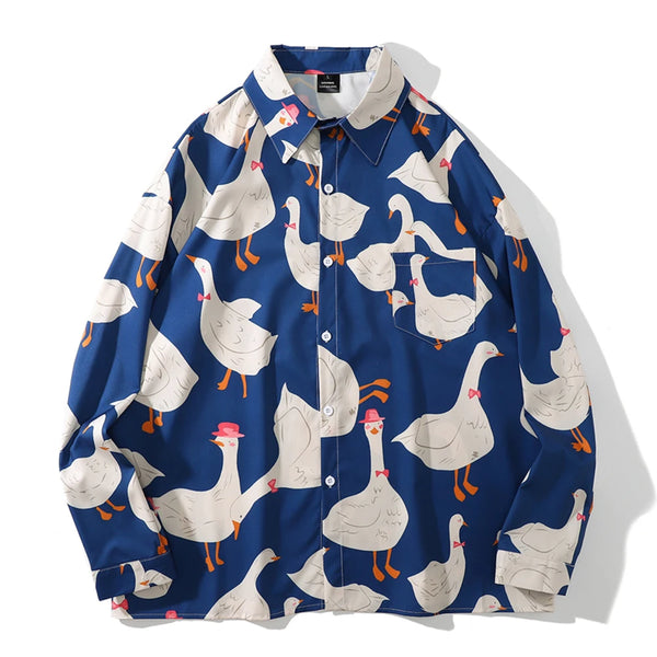 Dark Icon Full Printed Hawaiian Shirt Men Long Sleeve Turn-down Collar Shirts for Men