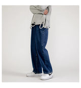 korean fashion mens baggy jeans classic all match solid color straight leg denim wide leg pants male light blue grey black unique jeans style 1142
