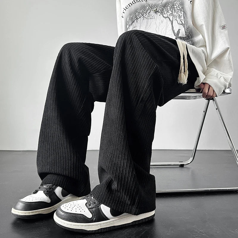 winter thickened pants men warm oversized wide leg pants men streetwear loose straight pants mens black beige thick trousers unique default style 3842