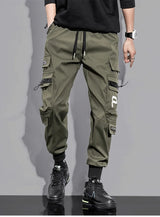 mens cargo pants elastic waist trousers with pockets streetwear hip hop loose fit ankle drawstring military sweatpants joggers unique joggers style 2518