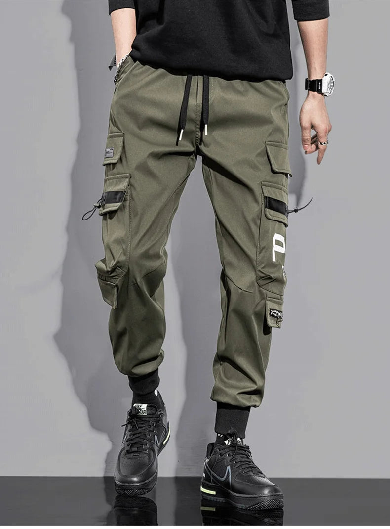 mens cargo pants elastic waist trousers with pockets streetwear hip hop loose fit ankle drawstring military sweatpants joggers unique joggers style 2518