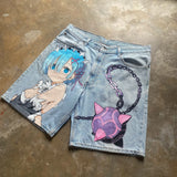popular casual rem print sweatpants fashion y2k baggy jeans wide leg denim shorts pants harajuku streetwear trouser men clothing relaxed fit joggers