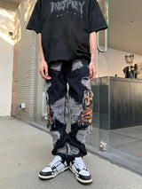 fashion embroidery destroyed ripped tassel holes denim jean pants mens casual loose straight jeans hip hop streetwear joggers unique joggers style 4343