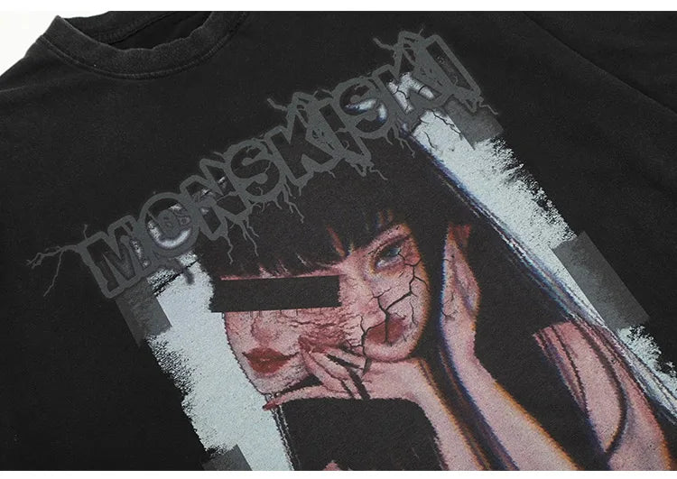 Cyberpunk Aesthetic print tee – Aolamegs Mens Oversized T Shirts Cartoon Cute Girl Graphics