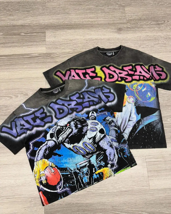 Y2K Remix Cloud Tee – Emoji Spark Graphic with Pastel Fade