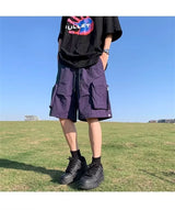 summer casual purple cargo shorts men high street drawstring pocket baggy short sweatpants y2k hip hop bermudas homme shorts unique joggers style 173