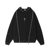 Hip Hop Punk Hoodie Sweatshirt 2023 Autumn Zipper Design Solid Color H