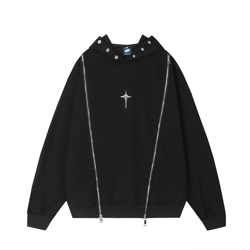 Hip Hop Punk Hoodie Sweatshirt 2023 Autumn Zipper Design Solid Color H