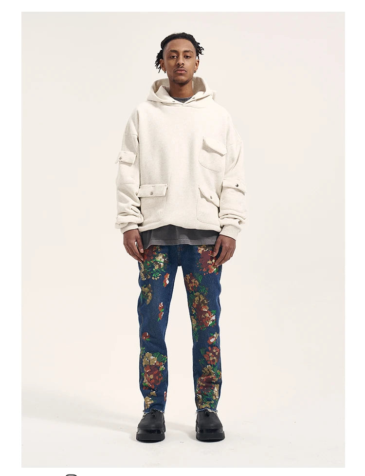 graffiti floral printed denim jean mens new casual zipper biker jeans fashion high street slim fit pants joggers hip hop jeans unique joggers style 1567